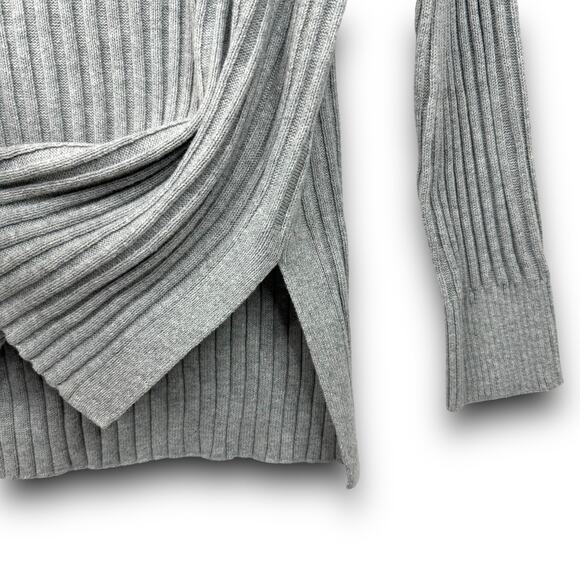 NEW Open Edit Ribbed Sweater Asymmetric Vneck Tunic Long Sleeve Gray Size Small - Picture 4 of 8